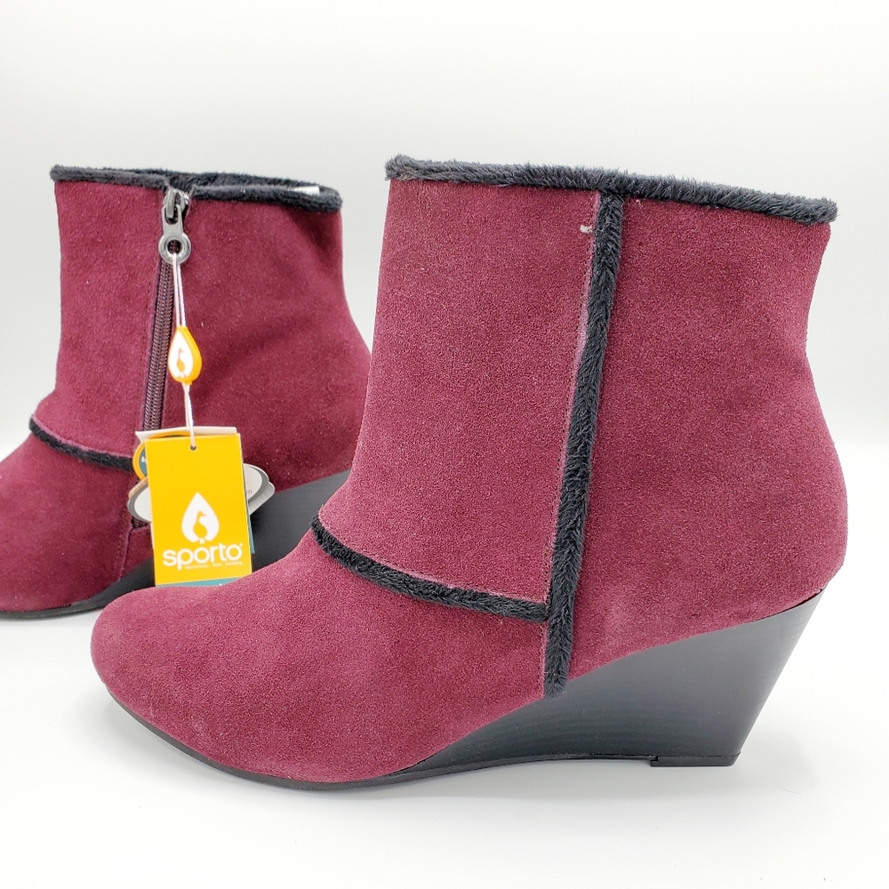 Sporto Fringe WaterResistant Garnet Red Wedge Boot
